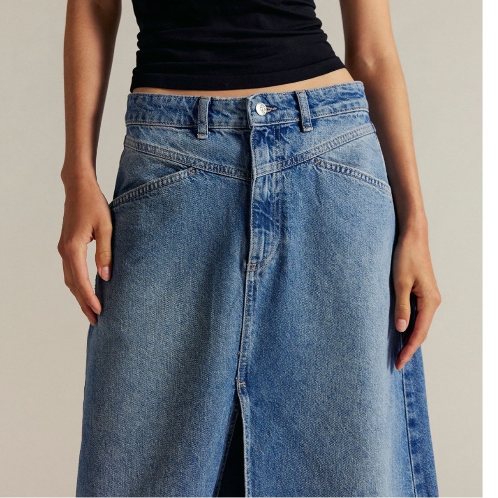 💎NWOT💎 We the Free Come as You Are Denim Maxi Skirt w Slit - Picture 5 of 8